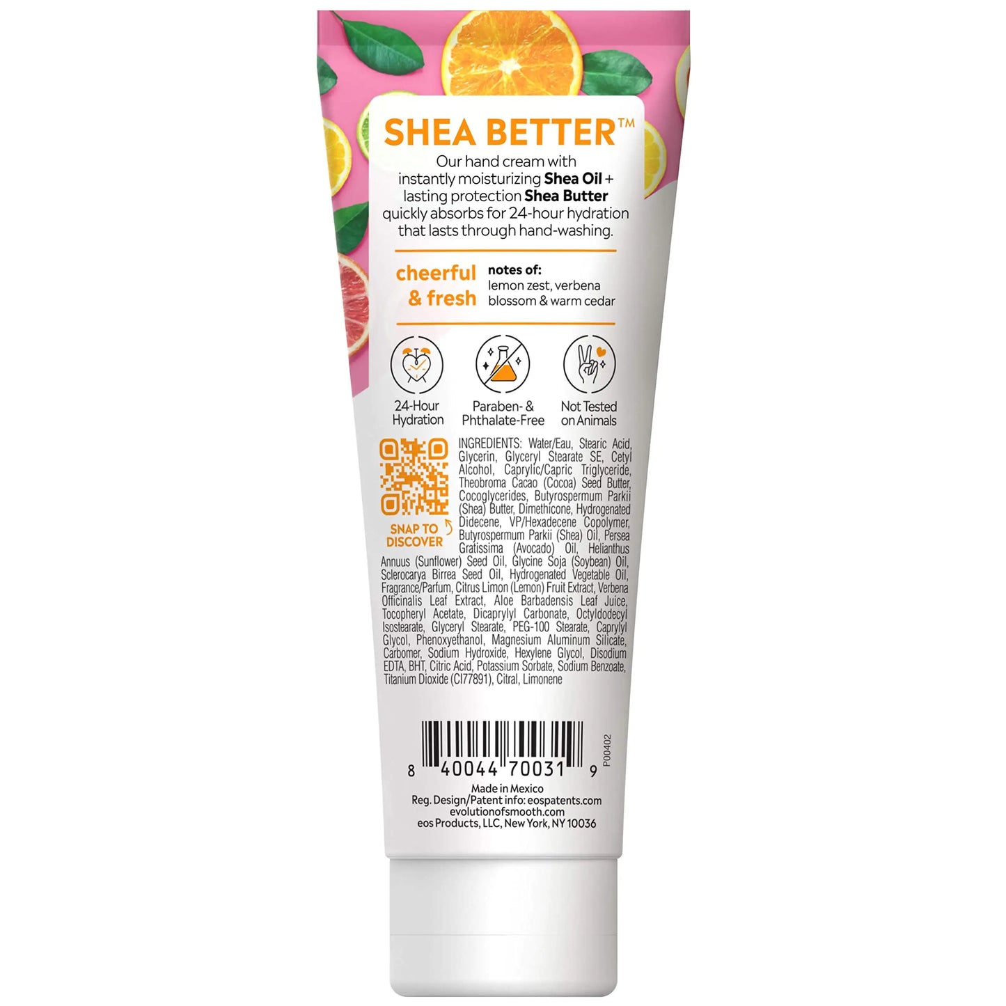 eos Hand Cream - Pink Citrus | Natural Shea Butter Hand Lotion and Skin Care | 24 Hour Hydration with Oil | 2.5 oz,2040872 2.5 Fl Oz (Pack of 1)